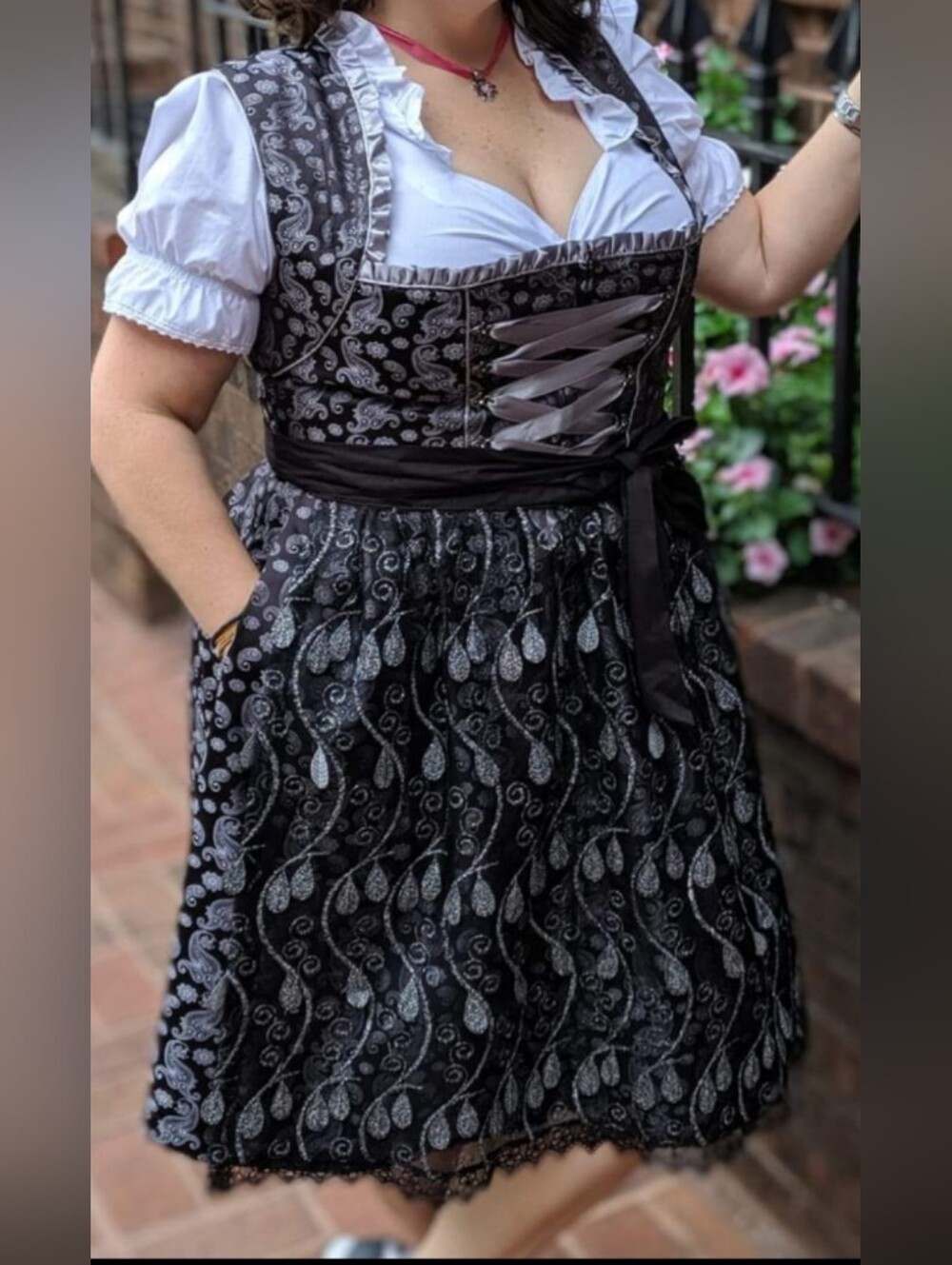 Black & Silver Lace-Up Dirndl Dress